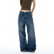 Oulang s store American high street straight tube loose wide leg jeans with men s and women s design sense fabric patch pants couple trendy brand image 3
