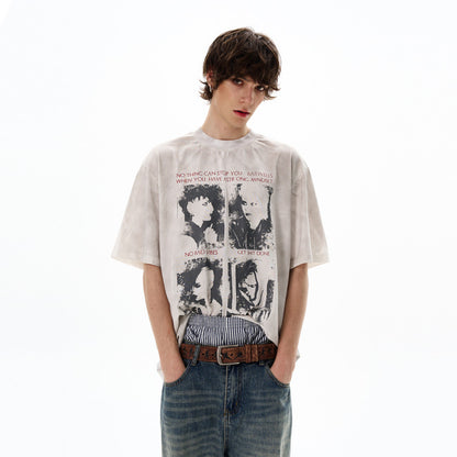 Tailang s shop American style handsome high end short sleeved T shirt men s trendy brand old wasteland style T shirt top couple trend image 1