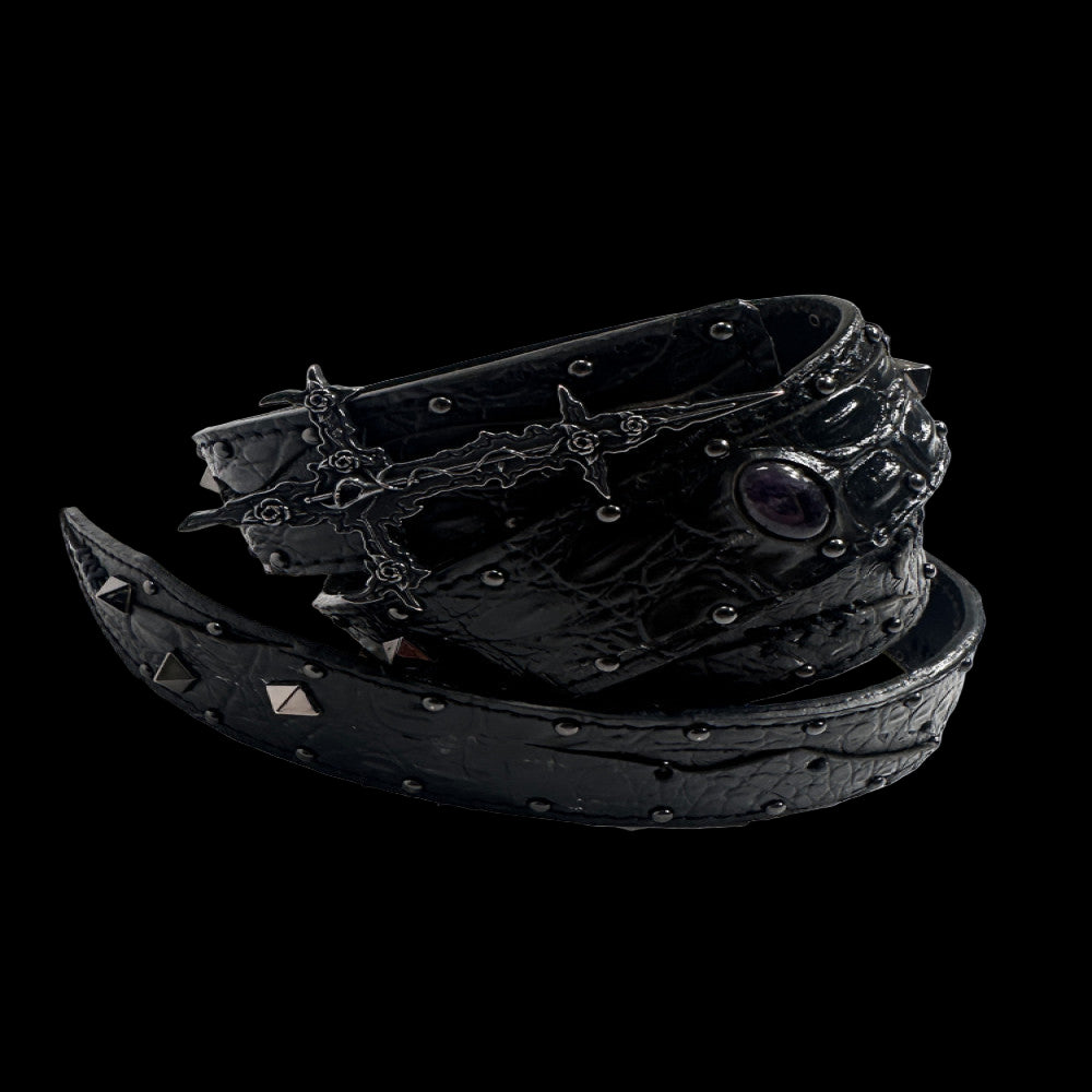 FromTheisland FTI handmade cowhide gemstone rivet belt punk rock visual belt image 3