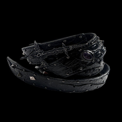 FromTheisland FTI handmade cowhide gemstone rivet belt punk rock visual belt image 3