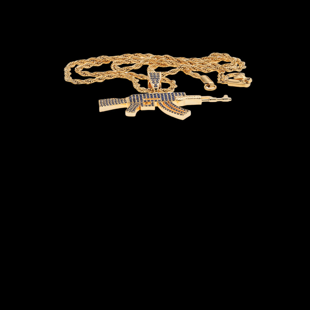 LUXTA Gold Blue Diamond Pistol Pendant Hip Hop Street Necklace Jewelry High Quality image 3