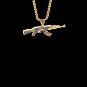 LUXTA Gold Blue Diamond Pistol Pendant Hip Hop Street Necklace Jewelry High Quality image 5