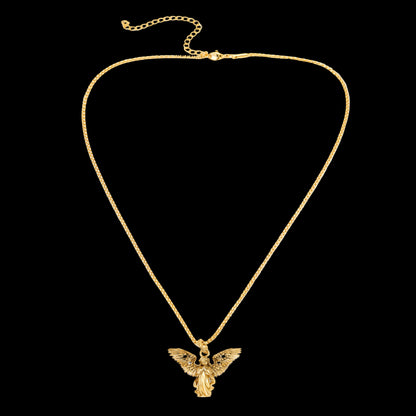 GRGR sterling silver antique gold diamond angel pendant necklace for men and women hip hop European and American retro versatile collarbone chain image 3
