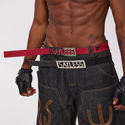 Fourth3ex 25Ss trendy sayless slogan hollow metal rectangular buckle genuine leather belt image 2