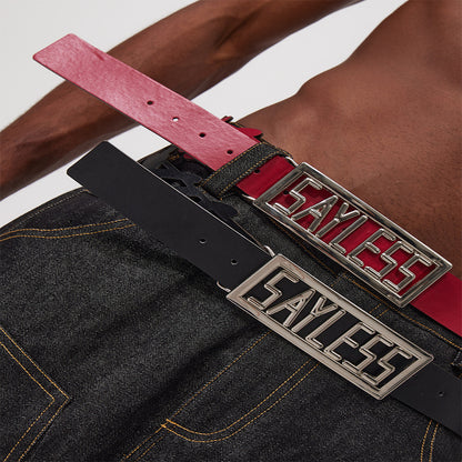 Fourth3ex 25Ss trendy sayless slogan hollow metal rectangular buckle genuine leather belt image 3