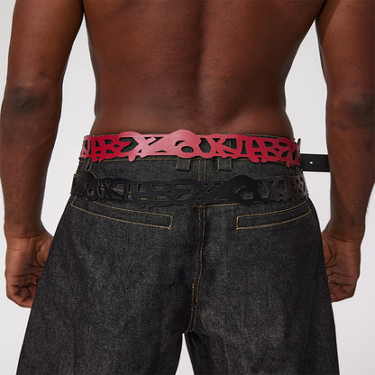 Fourth3ex 25Ss trendy sayless slogan hollow metal rectangular buckle genuine leather belt image 5