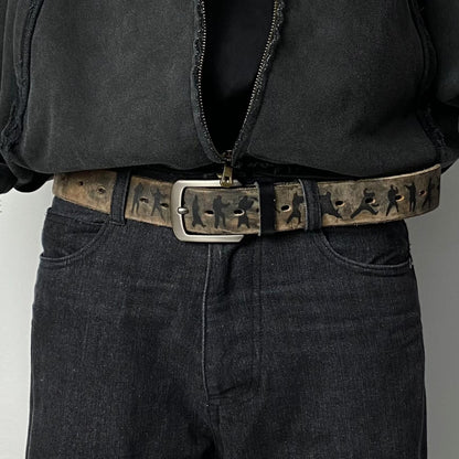 Retro vintage personalized niche design frayed edges peeling Tai Chi men s and women s high end street fashion belts waistbands image 2