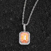 HIPUNK European and American Square Solid Zircon Colored Gemstone Pendant Cuban Micro inlaid Zircon Necklace Hip Hop Men s and Women s Trendy image 9