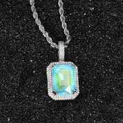 HIPUNK European and American Square Solid Zircon Colored Gemstone Pendant Cuban Micro inlaid Zircon Necklace Hip Hop Men s and Women s Trendy image 11