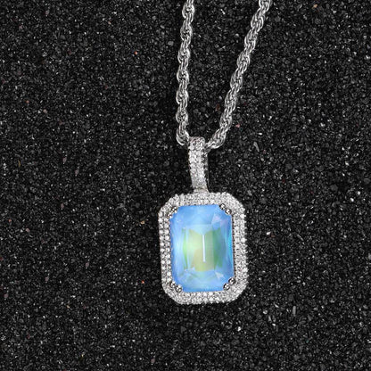 HIPUNK European and American Square Solid Zircon Colored Gemstone Pendant Cuban Micro inlaid Zircon Necklace Hip Hop Men s and Women s Trendy image 12