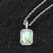 HIPUNK European and American Square Solid Zircon Colored Gemstone Pendant Cuban Micro inlaid Zircon Necklace Hip Hop Men s and Women s Trendy image 14