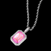 HIPUNK European and American Square Solid Zircon Colored Gemstone Pendant Cuban Micro inlaid Zircon Necklace Hip Hop Men s and Women s Trendy image 16