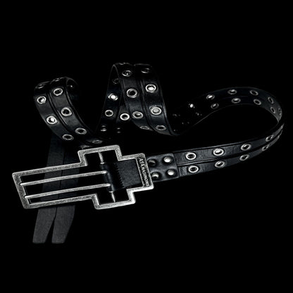 ATANNOTHINGNESS Retro vintage cross buckle double layered split waist belt top layer cowhide leather belt image 3