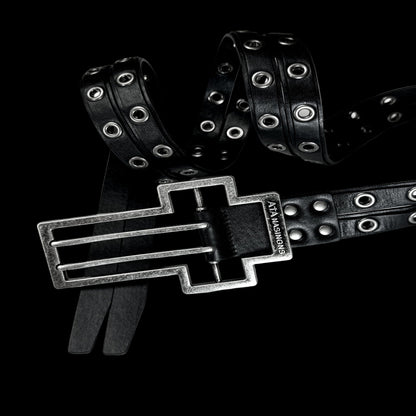 ATANNOTHINGNESS Retro vintage cross buckle double layered split waist belt top layer cowhide leather belt image 5