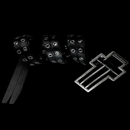 ATANNOTHINGNESS Retro vintage cross buckle double layered split waist belt top layer cowhide leather belt image 0