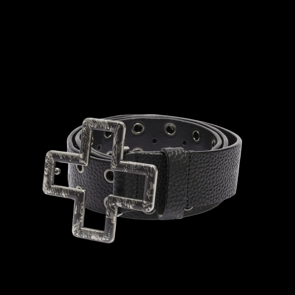 Rabbit b Yonik Retro distressed cross buckle cowhide bullet hole punk belt image 1
