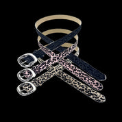 RubyDoll leopard print horsehair black powder series steel ball retro silver round buckle millennium y2k men s and women s accessories waist belt image 5