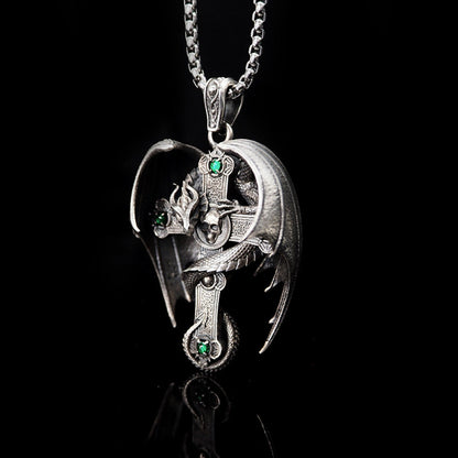 Nocturne Studio 95 Pure Silver Original Design Personalized Retro Gothic Emerald Dragon Cross Pendant Necklace image 5
