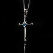 Nocturne Studio 925 sterling silver original niche simple and versatile aquamarine gemstone cross couple pendant necklace image 2