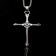 Nocturne Studio 925 sterling silver original niche simple and versatile aquamarine gemstone cross couple pendant necklace image 3