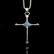 Nocturne Studio 925 sterling silver original niche simple and versatile aquamarine gemstone cross couple pendant necklace image 4