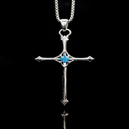Nocturne Studio 925 sterling silver original niche simple and versatile aquamarine gemstone cross couple pendant necklace image 4