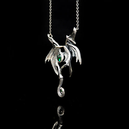 Nocturne Studio S925 Sterling Silver Original Handmade Gothic Emerald Dark Angel Demon Wings Pendant image 2