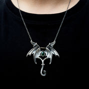 Nocturne Studio S925 Sterling Silver Original Handmade Gothic Emerald Dark Angel Demon Wings Pendant image 4