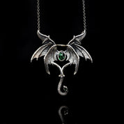 Nocturne Studio S925 Sterling Silver Original Handmade Gothic Emerald Dark Angel Demon Wings Pendant image 6