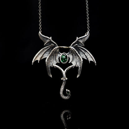 Nocturne Studio S925 Sterling Silver Original Handmade Gothic Emerald Dark Angel Demon Wings Pendant image 6
