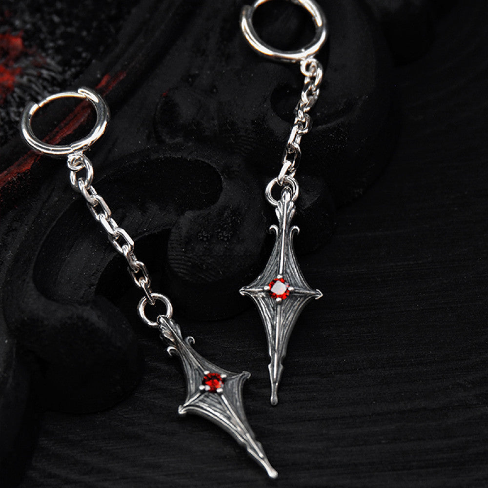 Nocturne Studio S925 sterling silver original star cross versatile niche design ruby couple long earrings image 4