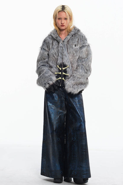 Detachable Claw Faux Fur Hooded Jacket