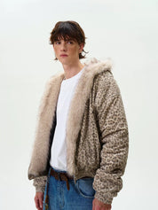 Cheetah Print Mink Fur Hooded Jacket