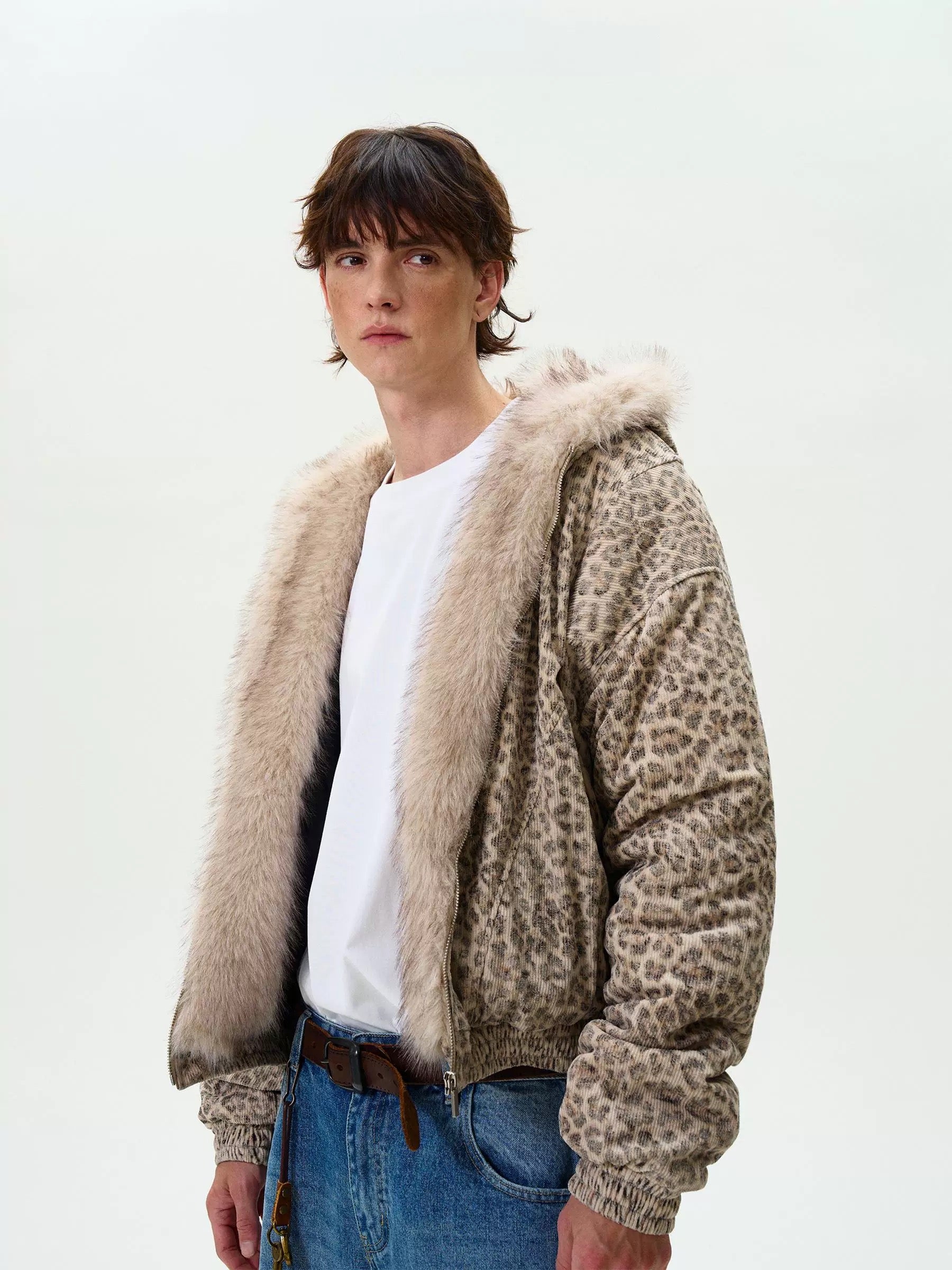 Cheetah Print Mink Fur Hooded Jacket