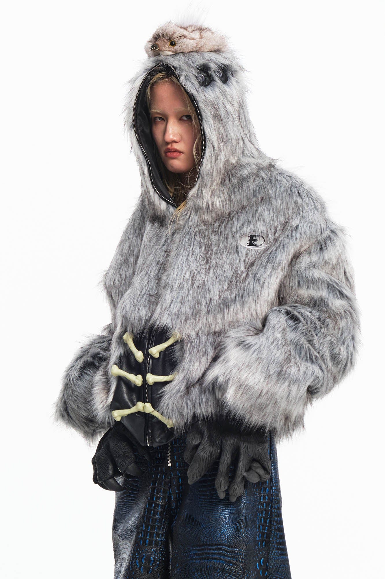 Detachable Claw Faux Fur Hooded Jacket