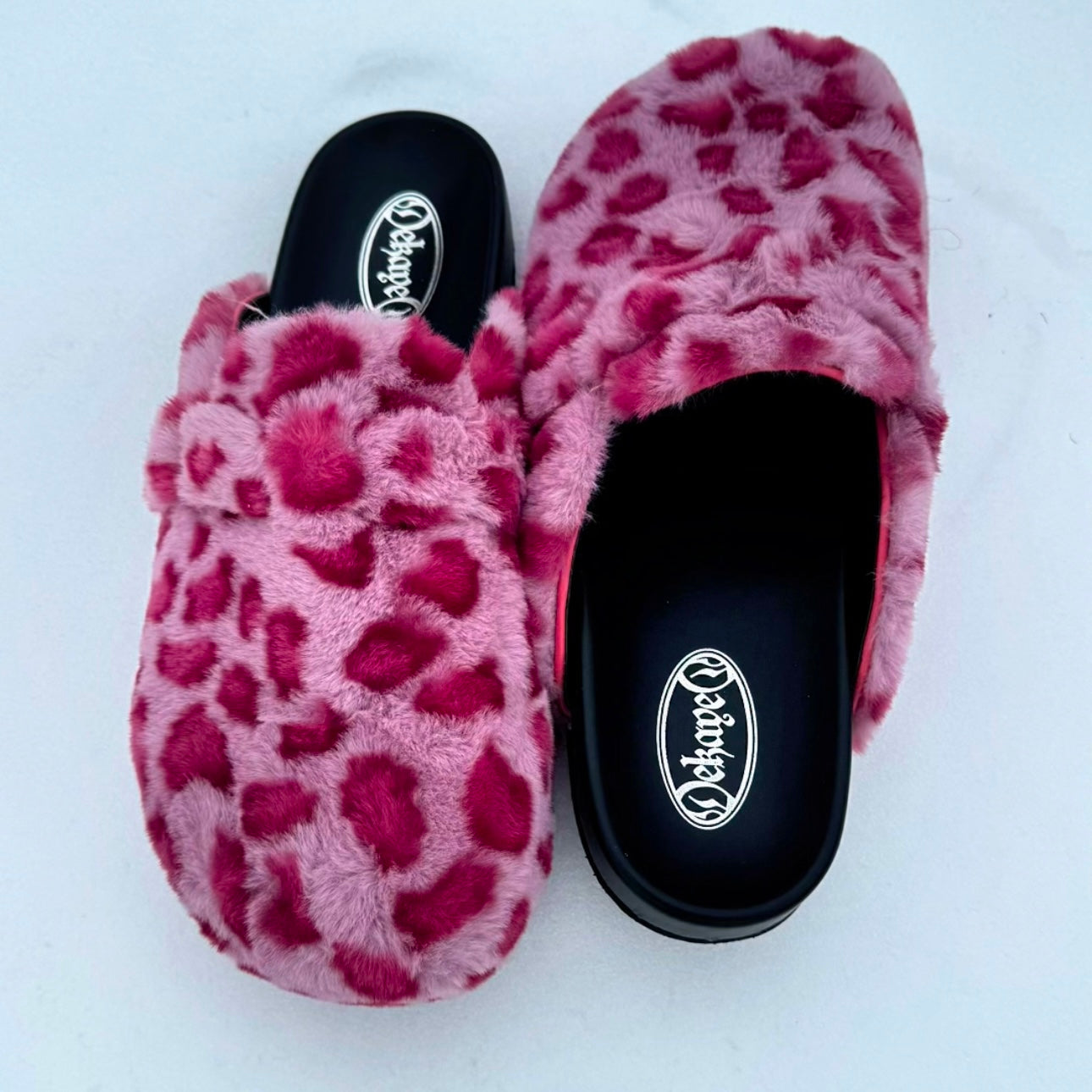 Pink Leopard Print Fur Clogs