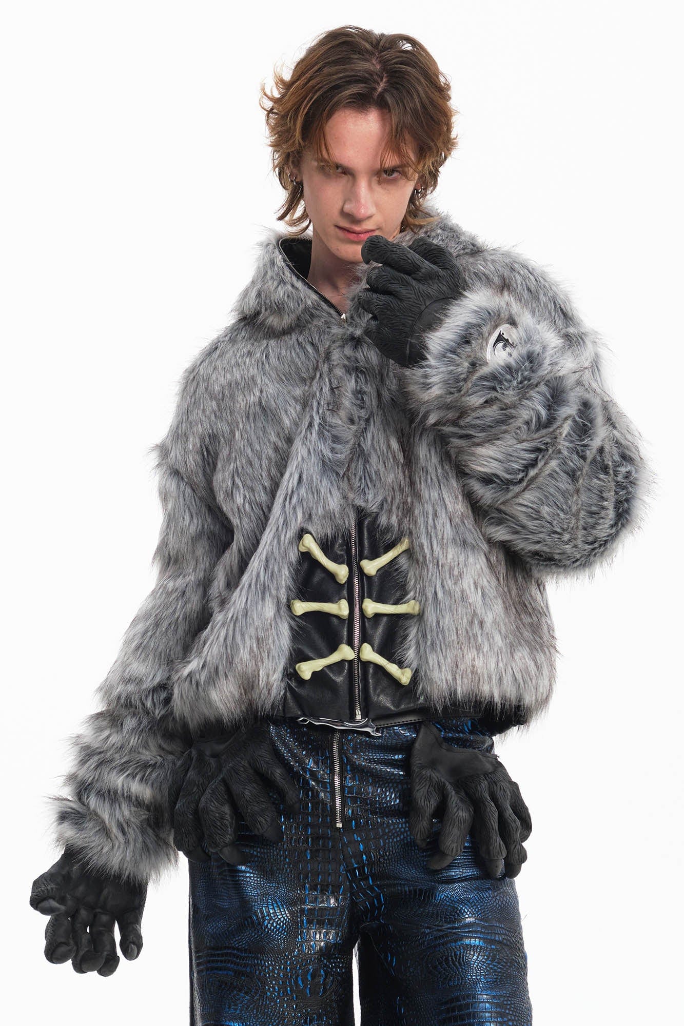 Detachable Claw Faux Fur Hooded Jacket