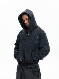 Diamond Studded Zip-Up Hoodie