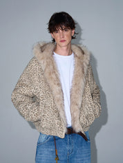 Cheetah Print Mink Fur Hooded Jacket