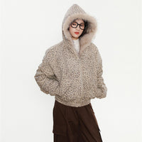 Cheetah Print Mink Fur Hooded Jacket