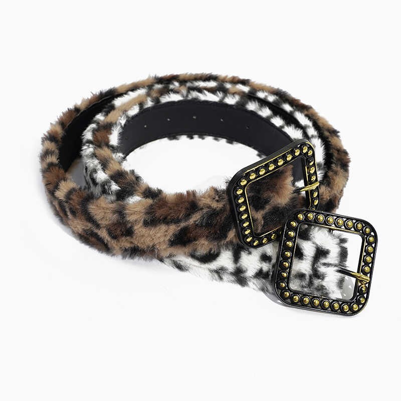 Fur Leopard Print Belt