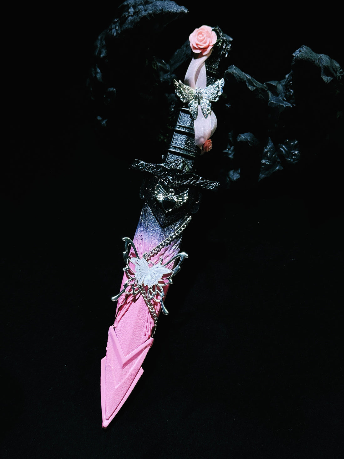 Handmade dagger-Pink ink butterfly