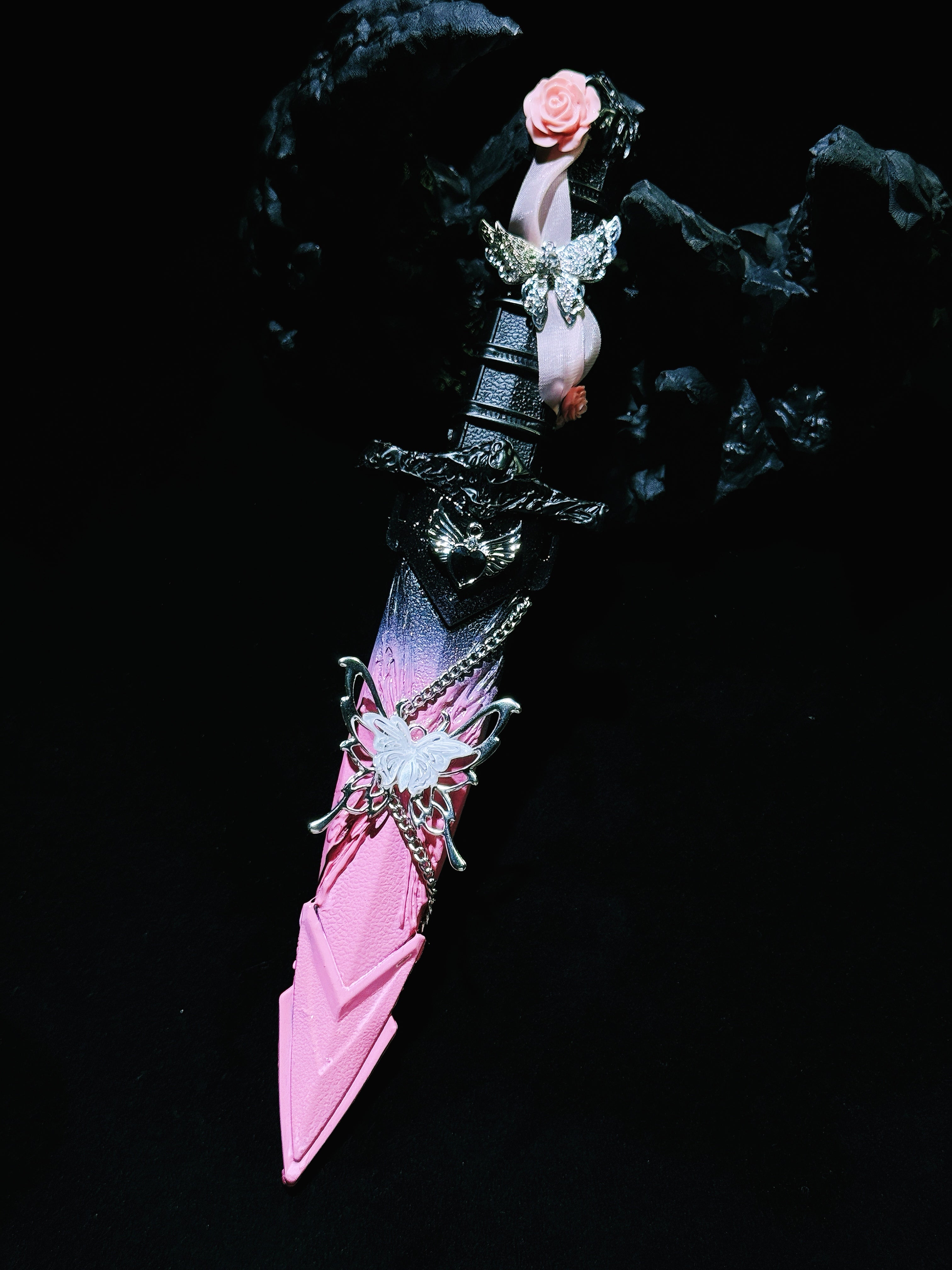 Handmade dagger-Pink ink butterfly