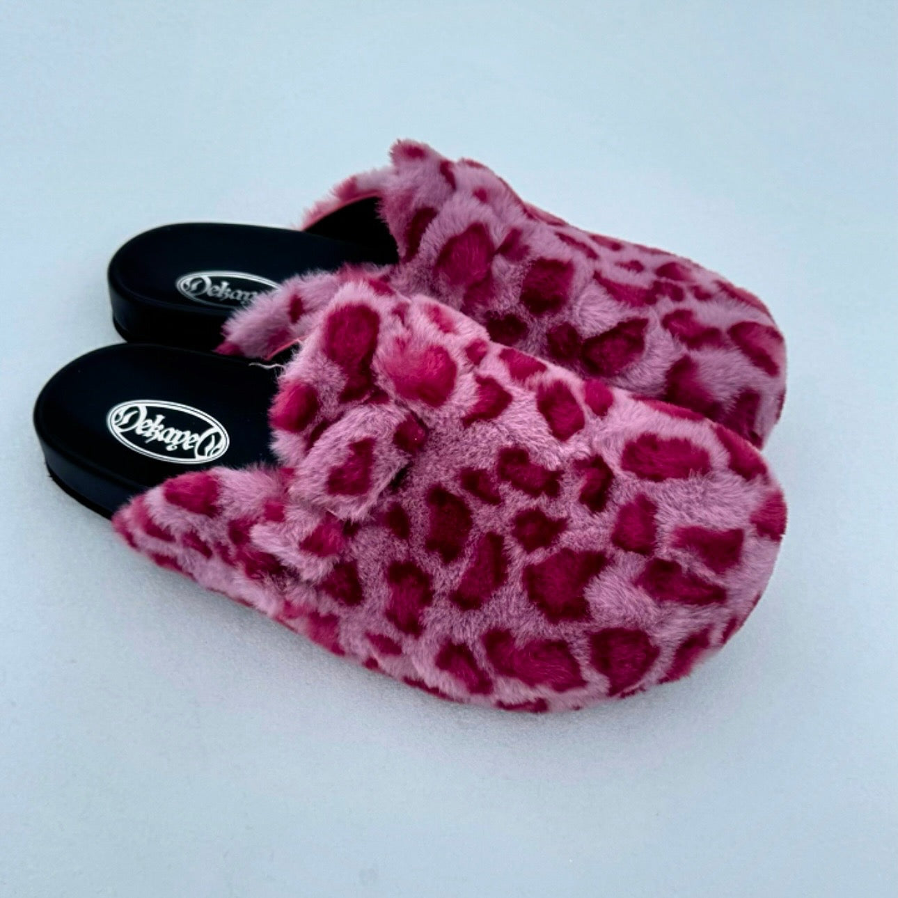 Pink Leopard Print Fur Clogs