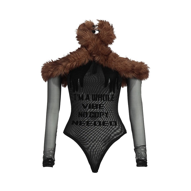 Velvet Fur Mesh Jumpsuit