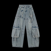 Ribbon Design Ripped Baggy Jeans