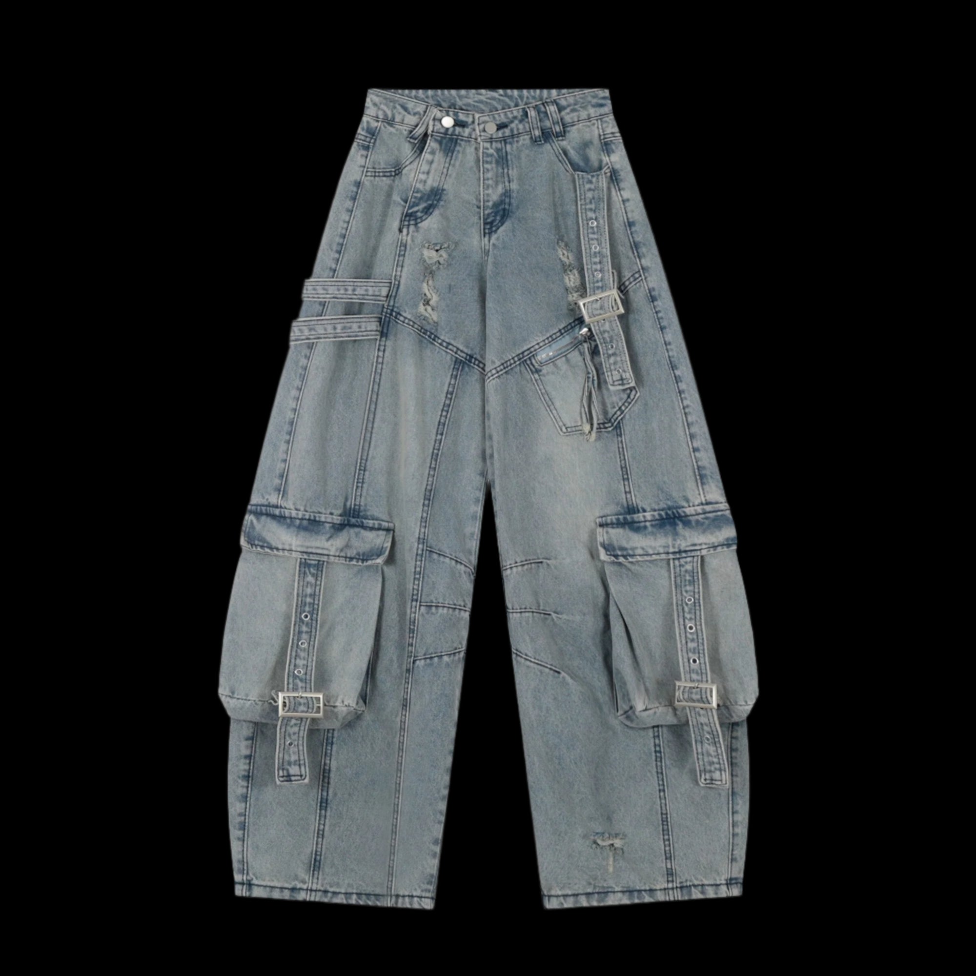 Ribbon Design Ripped Baggy Jeans