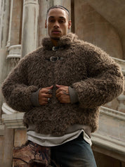 "Gemini" Metal leather Faux Fur Jacket