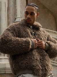 "Gemini" Metal leather Faux Fur Jacket