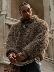 "Gemini" Metal leather Faux Fur Jacket